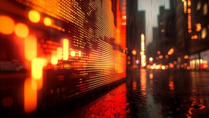 Aufkleber - Rainy city night, illuminated stock ticker.