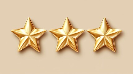 Three shiny golden stars displayed against a soft beige background, radiating elegance and achievement.