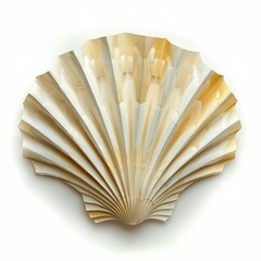 Poster - Light wooden scallop shell carving isolated on white background, representing maritime decoration