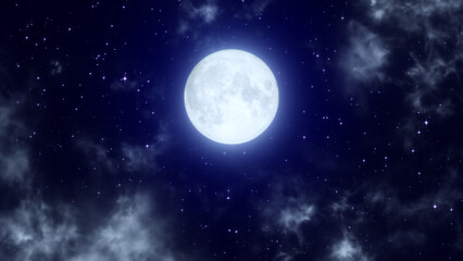 Wall Mural - moon and starry night sky with clouds meditation background,glowing and shiny stars relaxing social media design element	