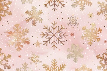 Aufkleber - Golden snowflakes are displayed in close-up on a light pink background that is studio-clean with enough of room for writing or a backdrop, Generative AI.