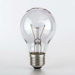 Poster - Classic transparent light bulb standing on a white background representing ideas, innovation and solutions