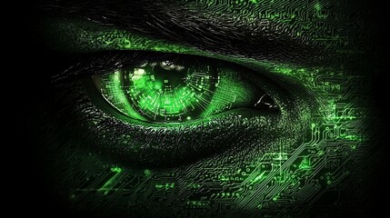 Aufkleber - Close-up of a glowing green cybernetic eye.