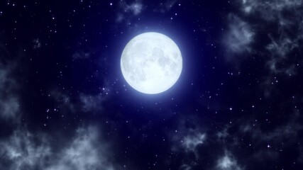 Wall Mural - moon and starry night sky with clouds meditation motion background,glowing and shiny stars relaxing social media design element