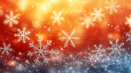 Wall Mural - Sparkling Snowflakes Dance Against a Warm Sunset Sky A Festive Winter Background