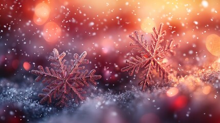 Wall Mural - Sparkling Snowflakes on a Winter's Night with a Warm and Ethereal Bokeh Background