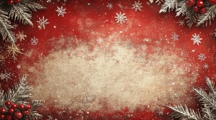 Wall Mural - Festive Holiday Background with Snowflakes, Pine Branches, and Berries ideal for Christmas
