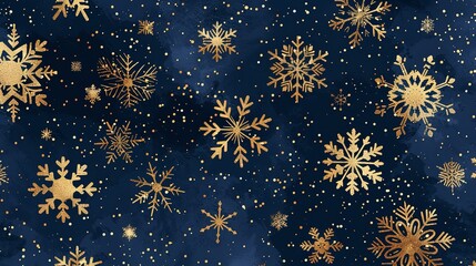 Aufkleber - Golden snowflakes are shown in close-up on a blue background that is studio-clean, with enough of room for writing or a backdrop, Generative AI.