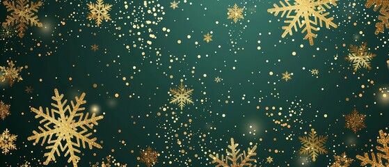 Aufkleber - Golden snowflakes are shown in close-up on a green background that is studio-clean with enough of room for writing or a backdrop, Generative AI.