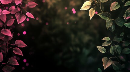 Poster - Abstract leaves, night forest background, decorative design