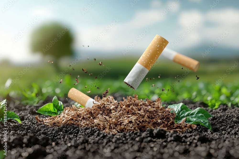 Cigarette Butts Disposing in Soil with Green Leaves and Nature ...