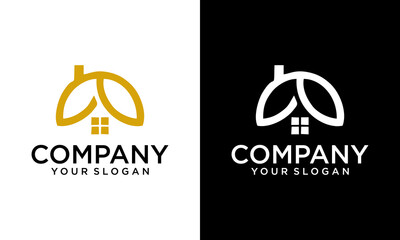 Aufkleber - Creative Home nature Logo designs Template. house roof combined with leaf.