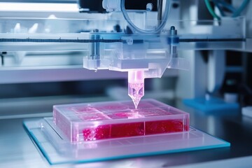 Poster - Innovative 3D printer creating detailed structures with vibrant resin