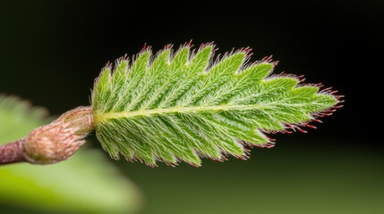 Wall Mural - A close up of a green leaf on a tree branch