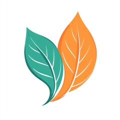 Wall Mural - Two stylized leaves in teal and orange colors