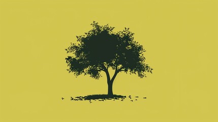 Poster - A single, dark green tree silhouette on a yellow background.