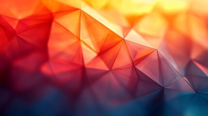 Poster - Abstract polygonal background with vibrant gradient transitioning from deep blue to warm yellow and red creating a geometric pattern