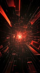 Aufkleber - Abstract digital tunnel with glowing red lines