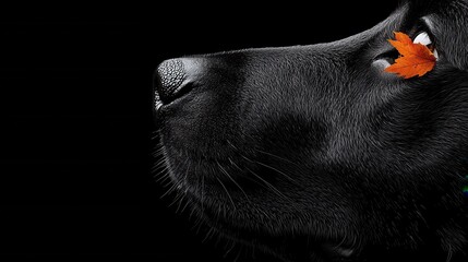 A black dog with a leaf on its nose