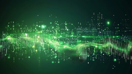Aufkleber - Abstract digital city, vibrant green, data flow. Possible use Background, digital art