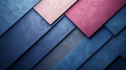 Poster - Abstract Geometric Design with Textured Overlapping Planes in Blue and Pink Shades creating a modern pattern