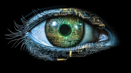 Poster - Futuristic eye with integrated circuit board.