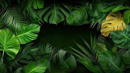 Wall Mural - a bunch of green leaves on a black background