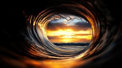 Wall Mural - A view of the sun setting through a hole in the ocean