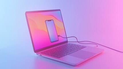 Poster - Phone charging on laptop screen.
