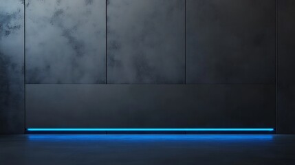 Poster - Dark room with blue neon light, modern interior