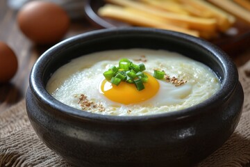 Canvas Print - Ttukbaegi Gyeranjjim is a steamed egg dish served in a clay bowl