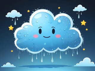 Wall Mural - Adorable Rainy Cloud Night Cartoon Illustration