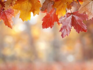 Canvas Print - Vibrant Autumn Forest with Colorful Leaves in Shades of Orange, Red, and Yellow Blending in Soft Natural Light