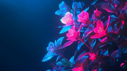 Poster - Neon flowers in dark background. Possible use Decorative background