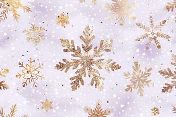 Aufkleber - Golden snowflakes are shown in close-up on a purple background that is studio-clean with enough of room for writing or a backdrop, Generative AI.