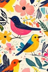 Naklejka na meble Colorful painting of birds and flowers