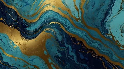 Wall Mural - Luxury marble and gold abstract background texture. Aqua Menthe, Phantom Blue,Indigo ocean blue marbling with natural luxury style swirls of marble and gold powder. Generative AI