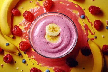 Wall Mural - Delicious Raspberry Banana Smoothie with Fresh Fruit