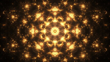 Poster - Golden Light Burst Abstract Patterns in a Symmetrical Design with Glittering Effects and Radiant Glow Emphasizing Science and Technology Concepts