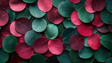 Aufkleber - A vibrant arrangement of green and red leaves creates a visually striking pattern, evoking a sense of nature and seasonal beauty.