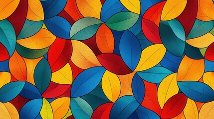 Fototapete - A vibrant pattern of colorful leaves in various shapes and sizes, creating a lively and artistic visual.