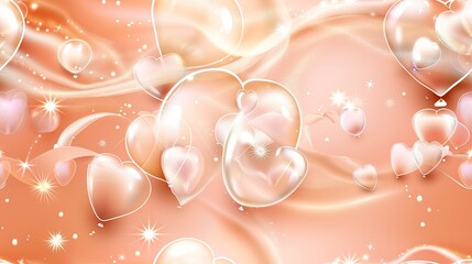 Wall Mural - Gentle pink background with heart-shaped bubbles