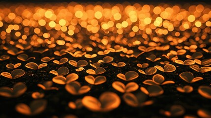 Poster - A shimmering sea of golden, heart-shaped leaves creates a warm, enchanting atmosphere against a dark backdrop.