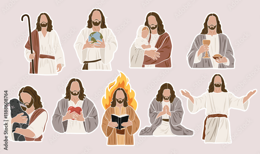 Jesus portrait set, Jesus silhouettes, christian illustration ...