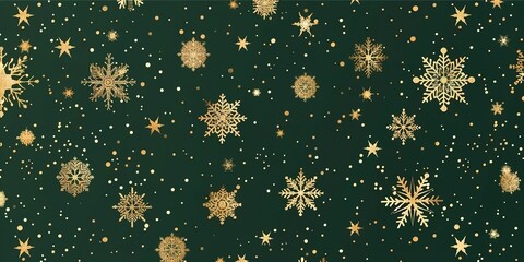 Aufkleber - Golden snowflakes are shown in close-up on a green background that is studio-clean with enough of room for writing or a backdrop, Generative AI.