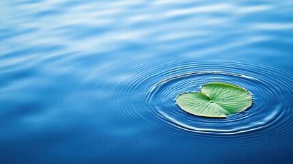 Aufkleber - A serene lily pad floats on calm blue water, creating gentle ripples that enhance the tranquil atmosphere.