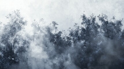 Wall Mural - Enigmatic Foggy Forest: A Mystical Blue Landscape