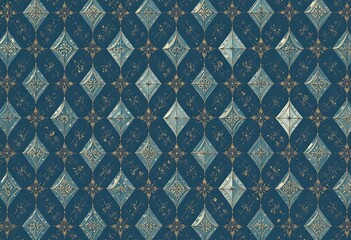 Aufkleber - Teal and Gold Diamond Pattern Geometric Design
