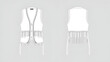 © Lauren - Vector sleeveless jacket with tassel trim fashion CAD, summer woman vest with fringe technical drawing, template, flat, sketch. Suede or woven fabric 2 pcs set vest with front, back view, white color