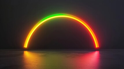 Poster - Neon Rainbow Arc Glow on Dark Background with Reflective Surface Effect